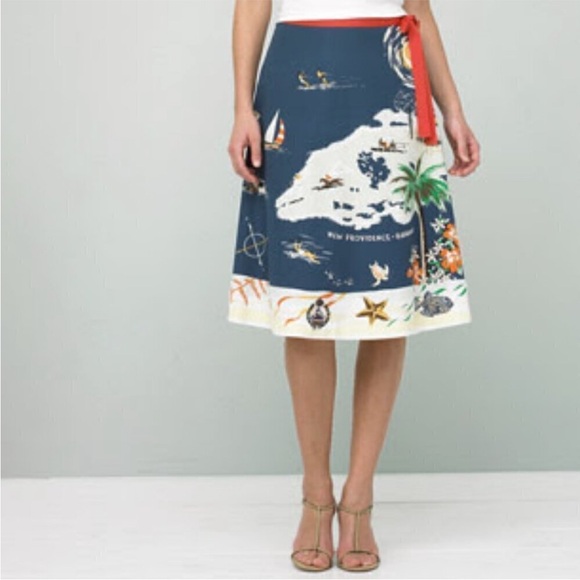 Rare Vintage J Crew Bahamas Map Vacation Travel Skirt Size 10